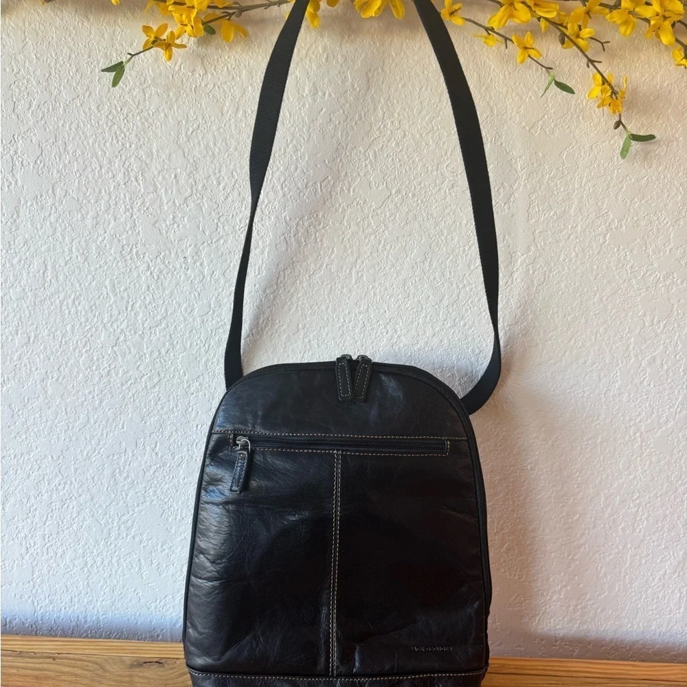 Jack Georges Voyager Collection Black Leather Small Backpack /Crossbody– EUC